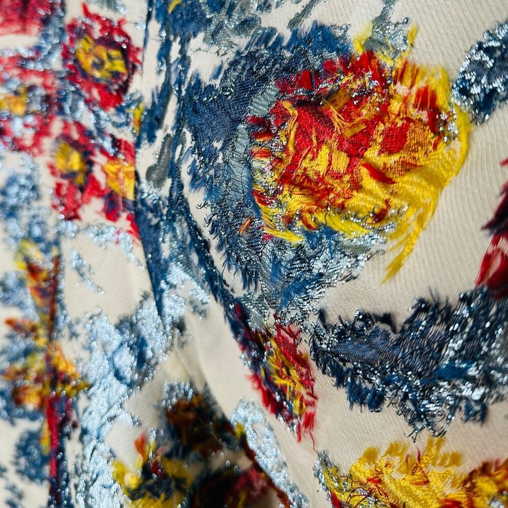 Libertine Cream Red Blue Gold Metallic Embroidered Button  Short Sleeve Shirt L - Picture 7 of 12